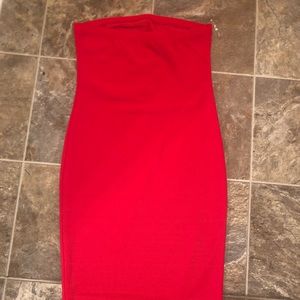 Red Strapless Dress with Slit